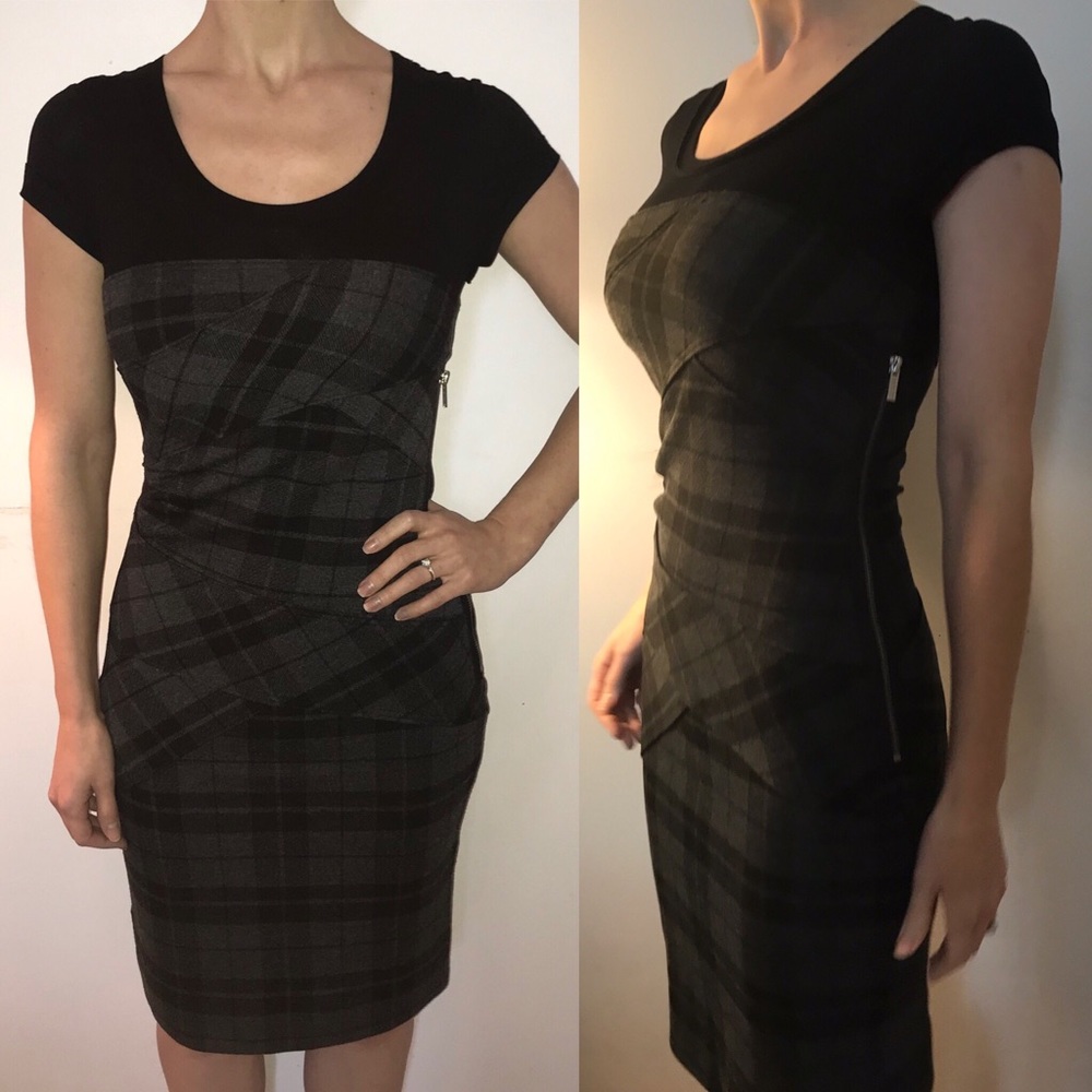 BCBGMAXAZRIA Plaid Short Sleeve Dress Size 2